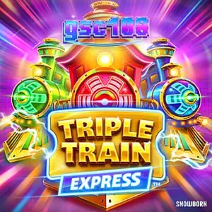 Tampilan layar permainan slot Triple Train Express dengan nuansa neon cyberpunk